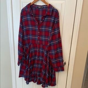 Missguided Red and Blue Flannel Plaid Midi Dress